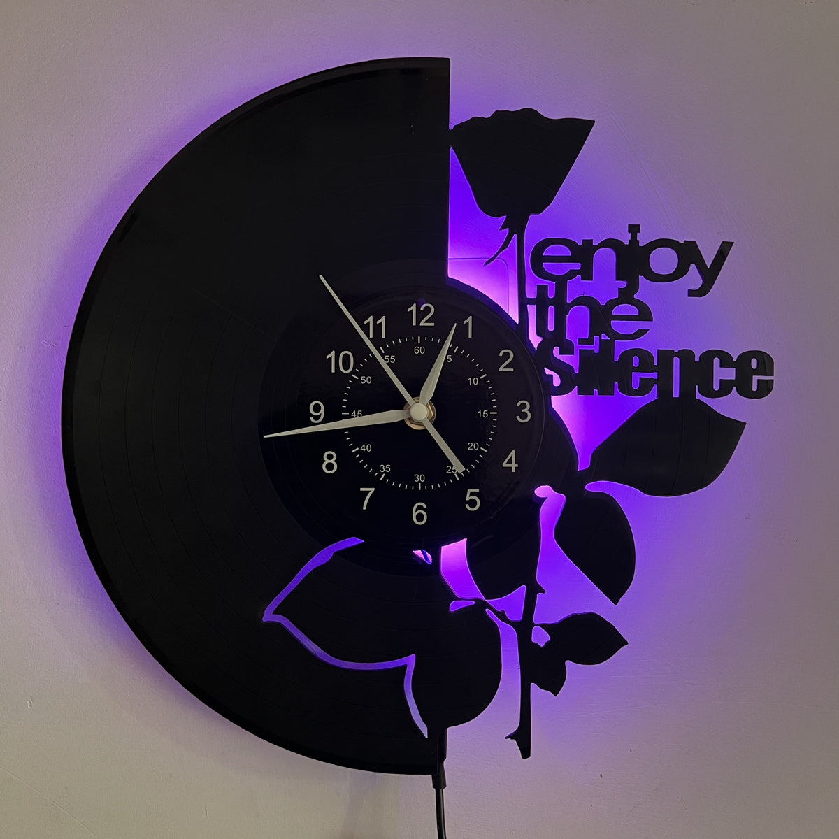 LED Vinyl Wall Clock Black Rose Theme with Color-Changing LED Lights – Unique Home Decor Wall Clock Gift