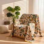 Boho Cotton Throw Blanket Twin Queen King – 100% Cotton Soft Luxury Reversible Quilt, Floral Lemon Print Farmhouse Bohemian Bed Blanket for All Seasons