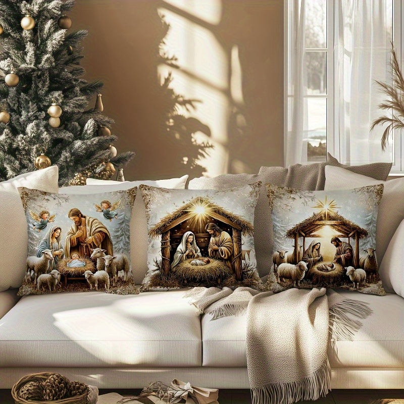 Christmas Pillowcase Set of 4 Farmhouse Holiday Decorative Cushion Covers 18x18 Inch for Sofa Living Room Bedroom Winter Home Decoration (No Pillow Insert)