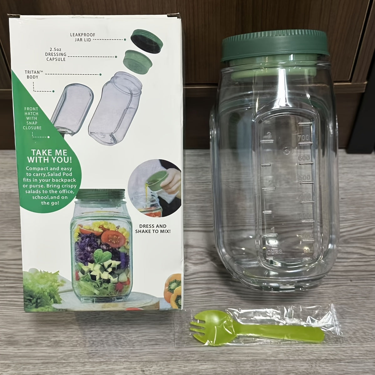 Salad Jar with Side Opening & Dressing Cup – Mason Jar Salad Container with Upgraded Lock, Leak-Proof Lunch Box for Meal Prep, Portable for Travel, Office & Home, Includes Disposable Spoon