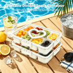 Snack Box Container Tray with Lid & Separate Compartments 2-Pack – Dishwasher-Safe PET Plastic Food Storage Organizer for Picnics, Travel, Parties, Lunchboxes & Office