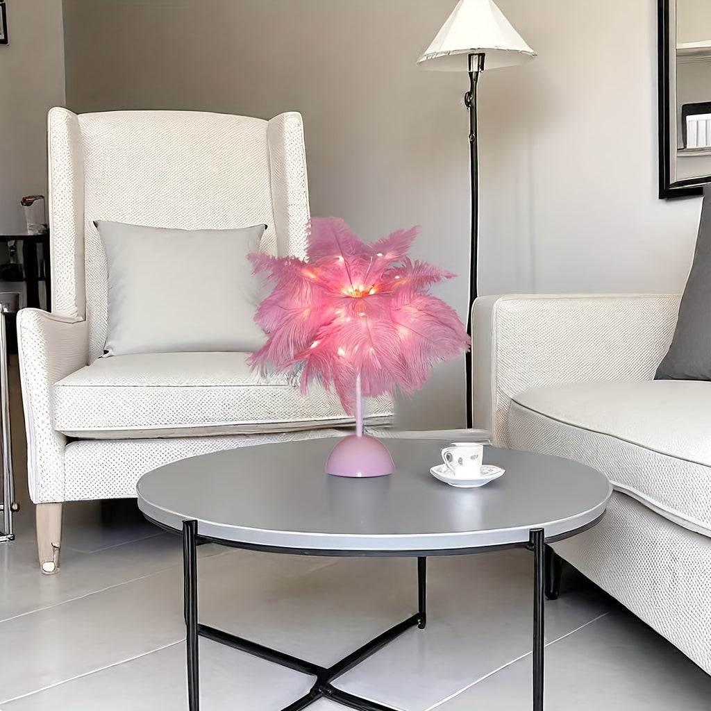 Feather LED Copper Wire Table Lamp Night Light – 40-Head Romantic Atmosphere Light for Bedroom, Living Room, Birthday & Valentine's Day Decor