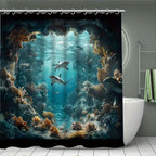 4pcs Shark Ocean Bathroom Set Shower Curtain 71x71 Inch Toilet Lid Cover U-Shape Mat - Underwater Cave Beach Theme Bath Decor for Kids Adults | Nuvia Haven