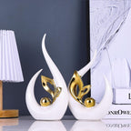 White Gold Ceramic Abstract Art Statue Set of 2 – Handcrafted Resin Sculpture Decor for Living Room, TV Cabinet & Wine Cabinet – Light Luxury Modern Home Decorations Centerpiece