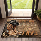 Western Cowboy Boot Doormat Indoor Outdoor Farmhouse Welcome Mat | "Take Off Your Boots" Rustic Ranch Entrance Rug for Front Door Porch Mudroom – Durable Polyester, Easy Clean, 20x30 & 24x36 Inch