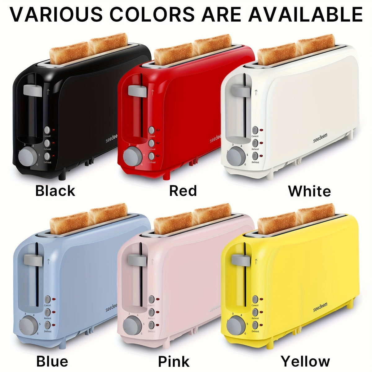 2-Slice Slim Toaster – 6 Shade Settings, Cancel Reheat & Defrost, 10" Long Slot, Auto Shut-Off, Removable Crumb Tray | 5 Colors