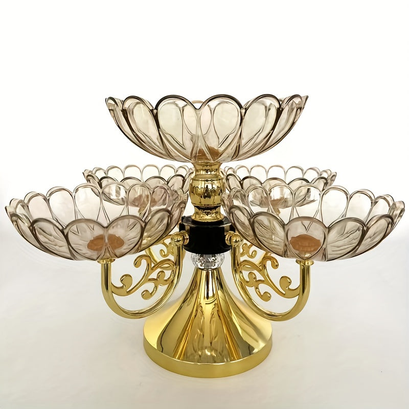5-Tier Rotating Crystal Fruit Plate Set Luxury Round Snack Candy Bowl for Living Room Coffee Table – Elegant European Serveware Home Decor