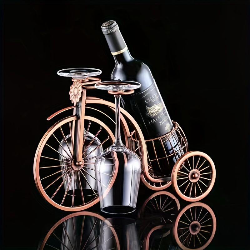 Vintage Bicycle Wine Rack Holder with Glass Storage – Iron Tabletop Wine Bottle Stand for Home Decor Parties & Gifts