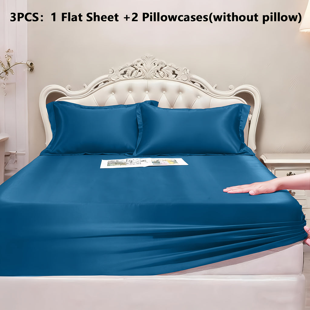 Luxury Satin Fitted Sheet Set with Pillowcases, 3000TC Silky Smooth Cooling Breathable Bed Sheets, Wrinkle-Resistant Machine Washable, Twin Full Queen King for Hot Sleepers, Adults & Kids — White Black Burgundy Gray Blue Purple