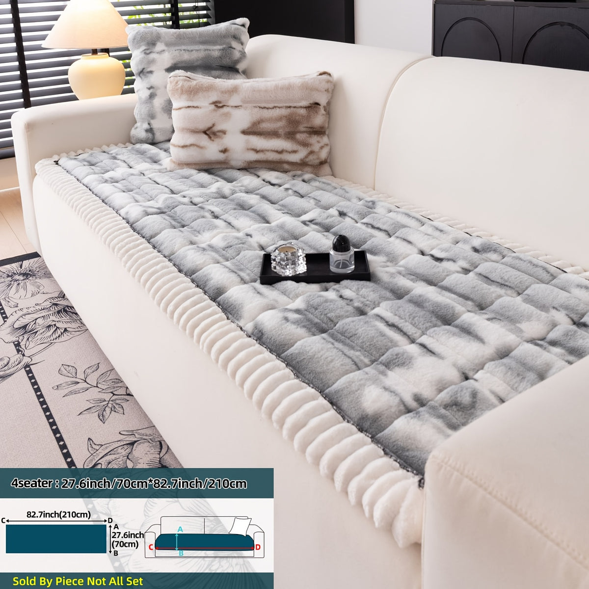 Plush Sofa Cover Super Soft Thickened Warm Anti-Slip Couch Cushion Mat – Furry Velvet Sofa Protector for Living Room Bedroom, Easy Care Durable Home Decor Furniture Cover