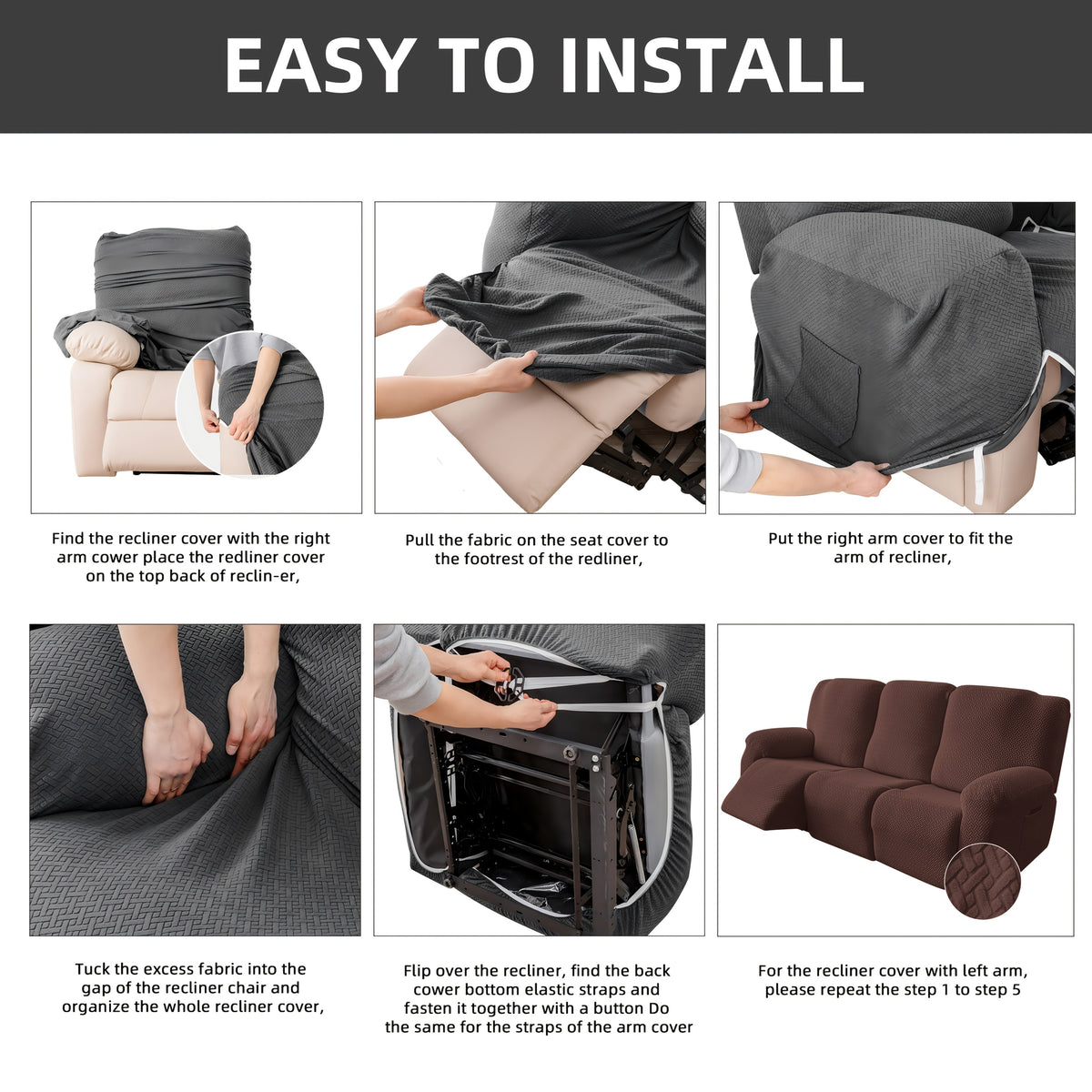 3-Seater Recliner Cover - Plush High Stretch Wear-Resistant Machine Washable Easy Clean Sofa Protector for Living Room and Bedroom