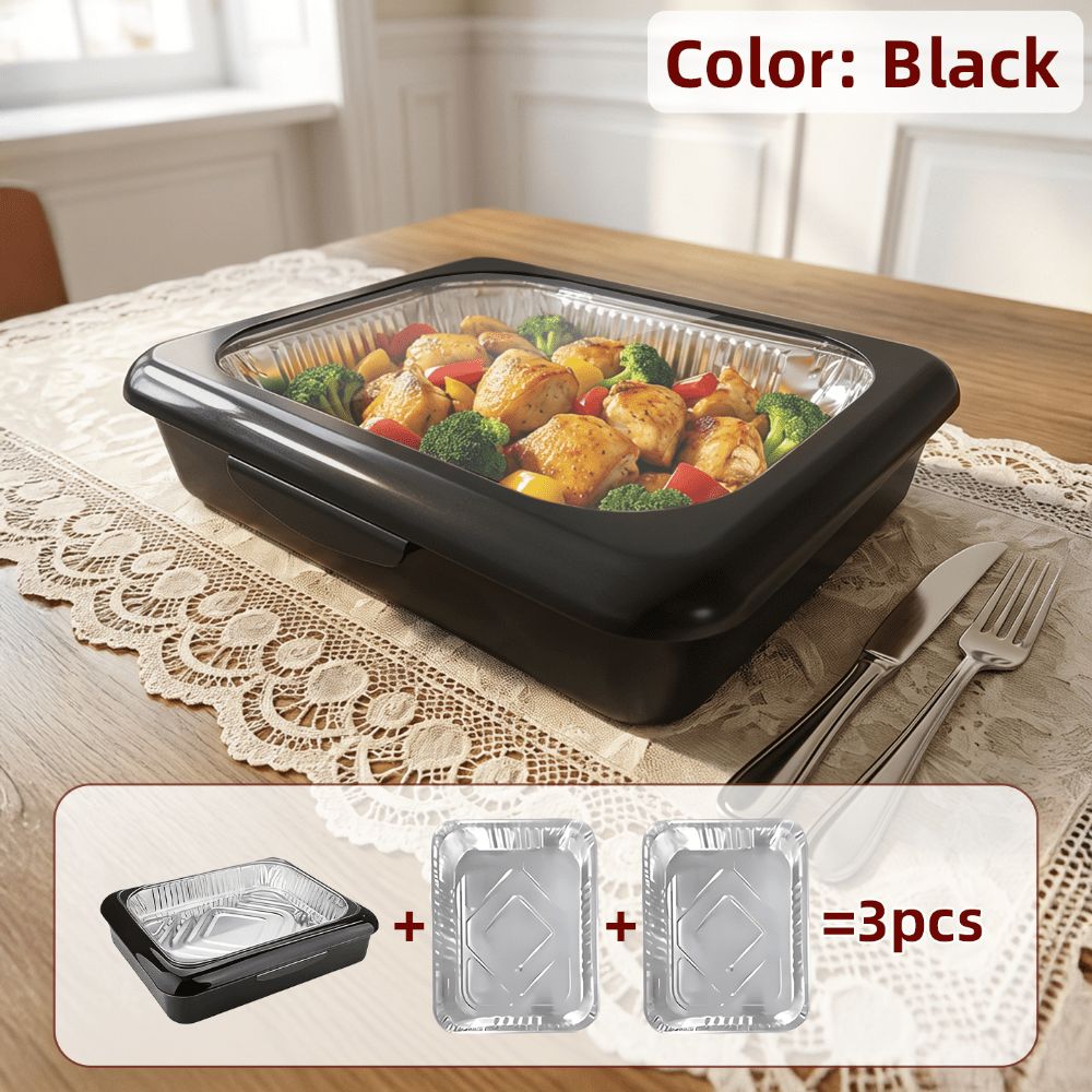 Reusable Food Storage Tray Set 4PCS 2-in-1 Plastic Serving Tray with Foil Trays – Holiday Party Containers for Christmas, Thanksgiving, BBQ & Outdoor Gatherings, White, Red & Black