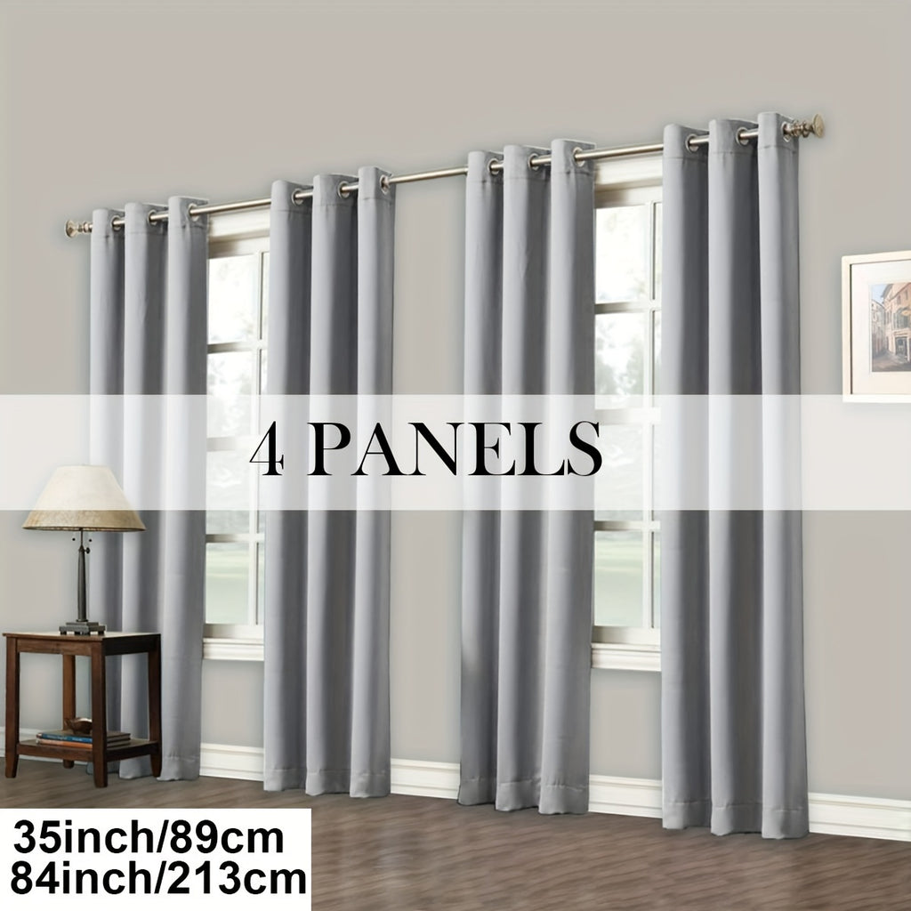 Room Darkening Blackout Curtains 4-Pack – Grommet Top Plain Weave Sun Blocking Drapes for Living Room & Bedroom, 9 Colors, 7 Size Options, Woven Polyester
