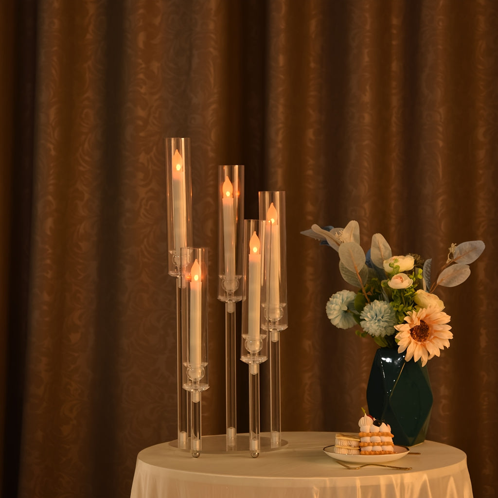 Clear Acrylic Candelabra Taper Candle Holder 5-Arm 6-Arm Wedding Centerpiece Dining Table Party Anniversary Decor