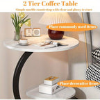 Marble Pattern Wrought Iron Side Table Modern Minimalist Sofa End Table for Living Room Bedroom Small Space