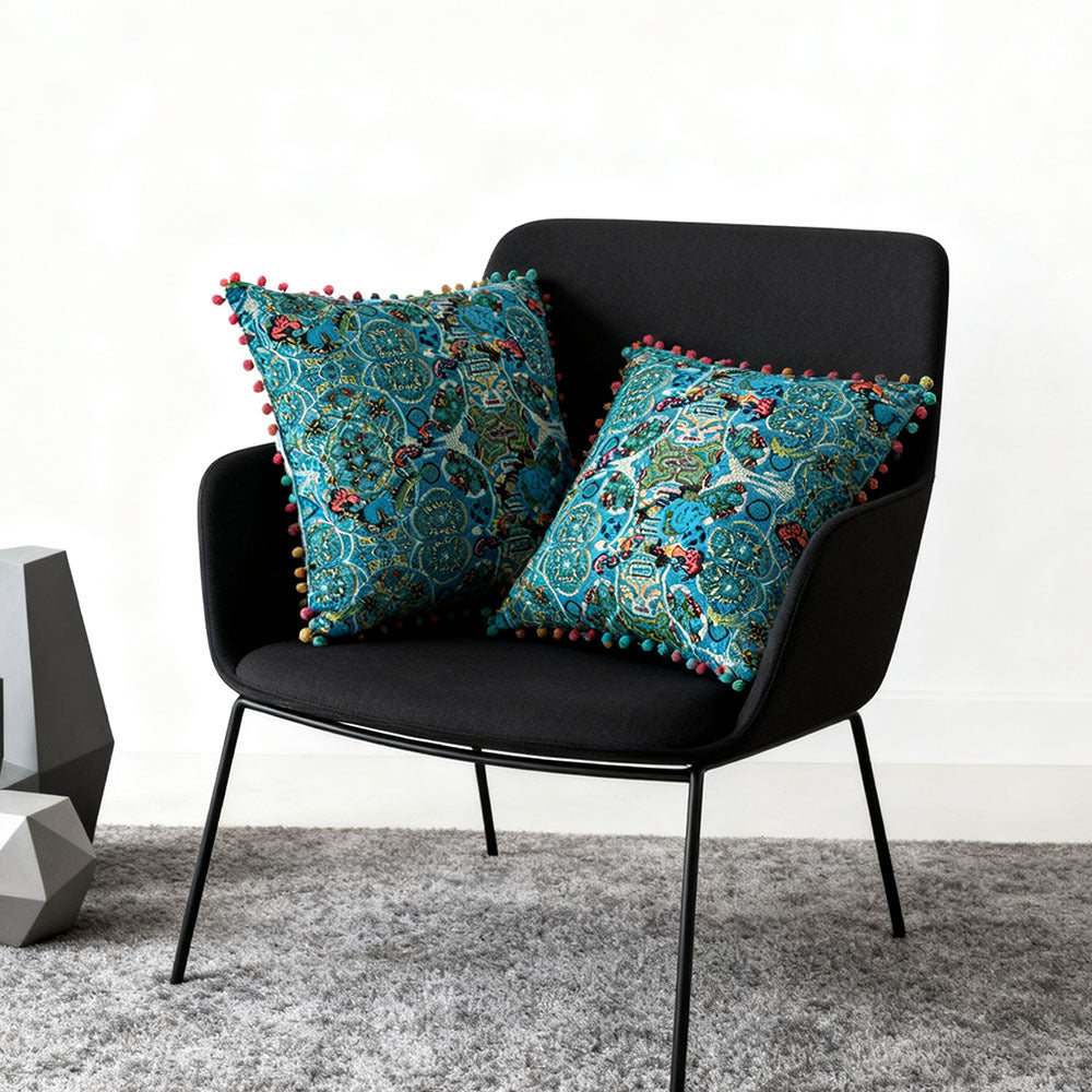 2-Pack Turkish Moroccan Throw Pillows with Inserts Reversible Floral Boho Decorative Pillow 18x18 Inch Polyester Square Cushion Zip Cover for Sofa Couch Bedroom Living Room 7 Colors