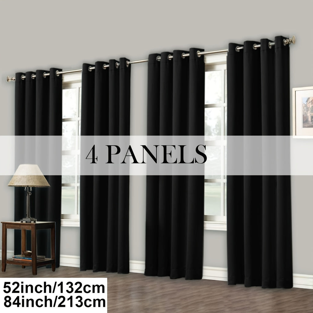 Room Darkening Blackout Curtains 4-Pack – Grommet Top Plain Weave Sun Blocking Drapes for Living Room & Bedroom, 9 Colors, 7 Size Options, Woven Polyester