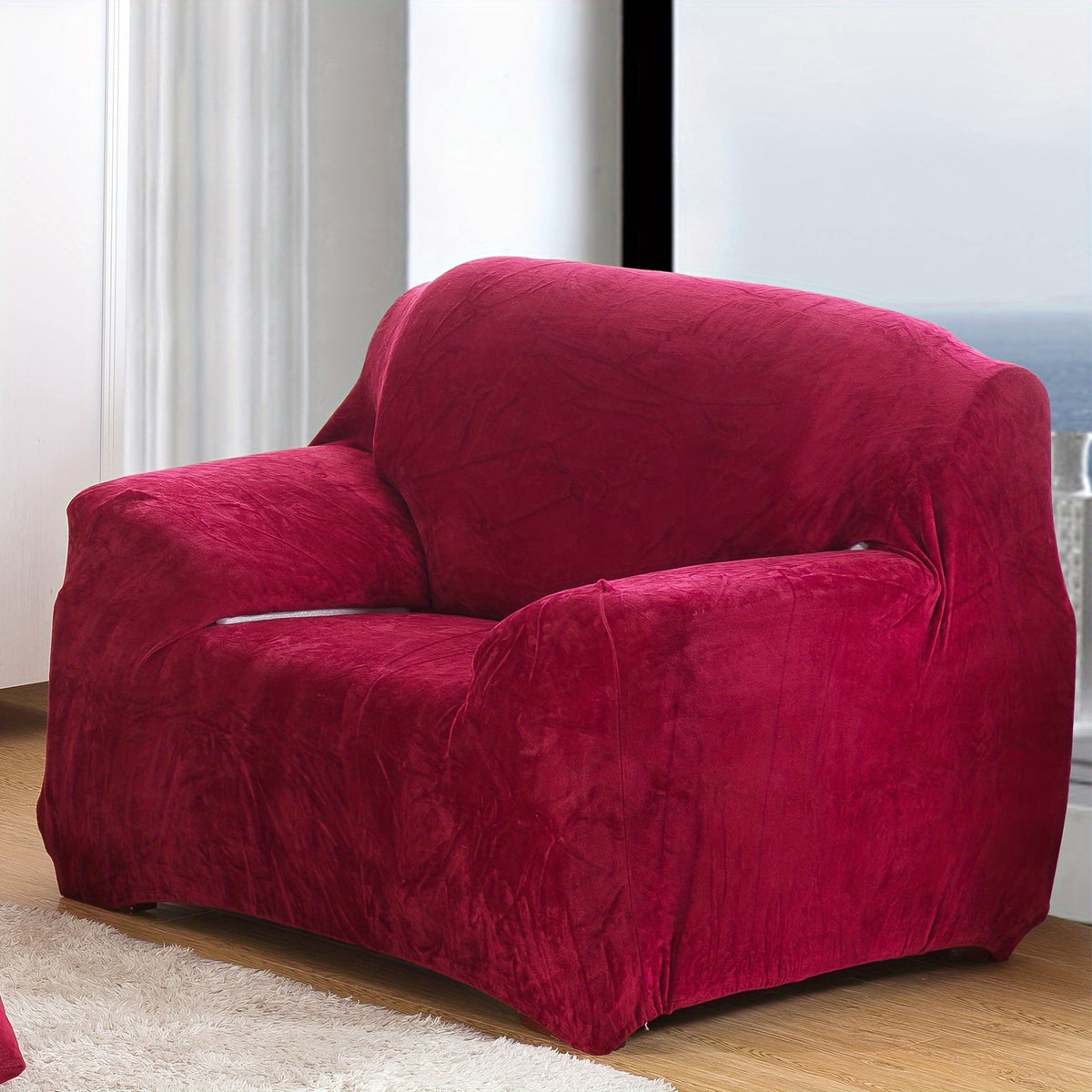 Plush Sofa Slipcover Stretch Thick Couch Cover - Soft Velvet Furniture Protector for Chair Loveseat 3 4 Seater, Anti-Slip Elastic Wrap, Machine Washable, 6 Colors for Living Room