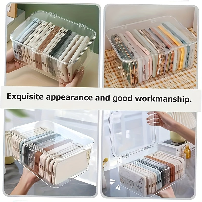 Acrylic Clear Desktop Storage Box with Lid – Smartphone Case Holder & Desk Drawer Organizer for Home Office Accessories, Storage Bins for Home Organization