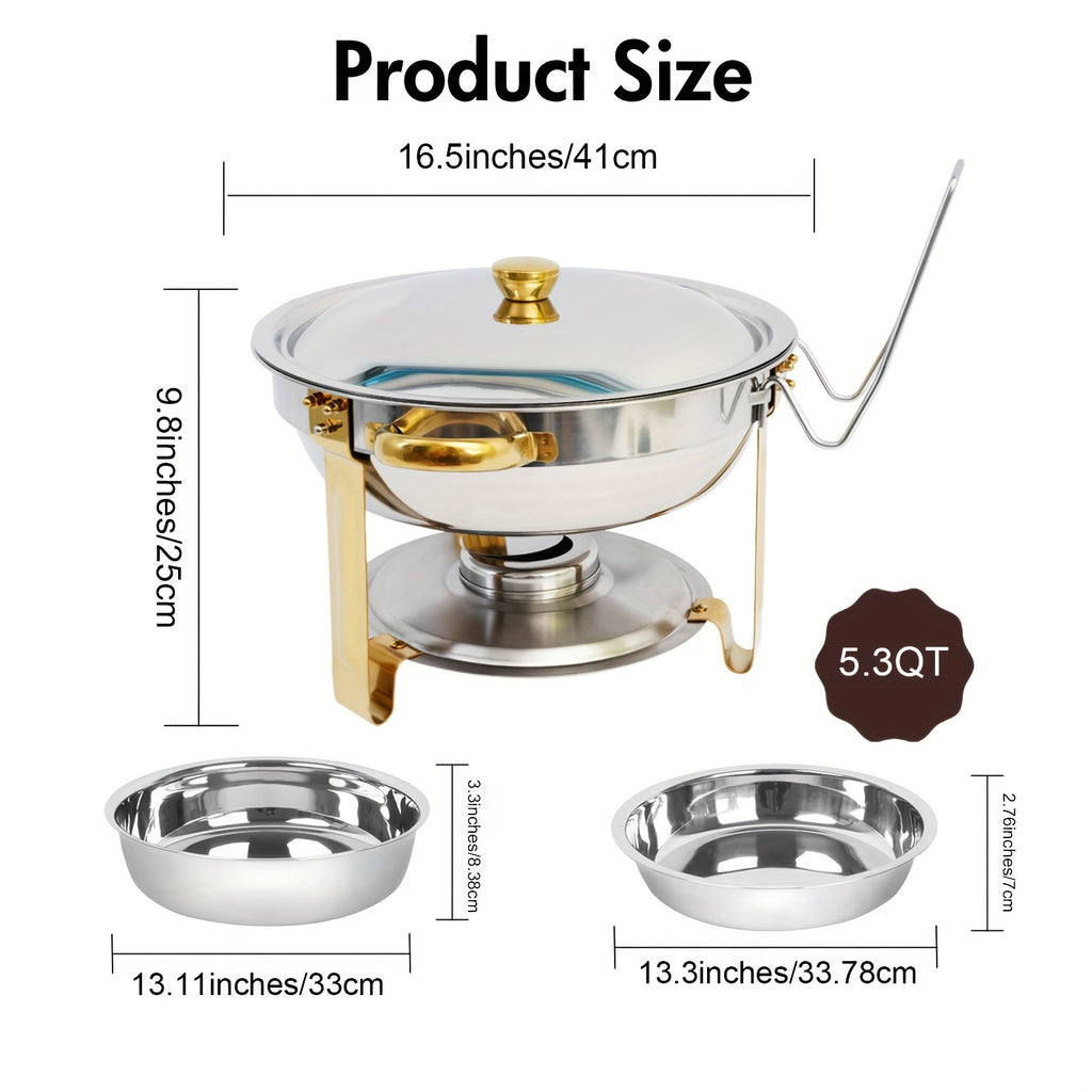 Stainless Steel Chafing Dishes for Buffet Round Food Warmer Set 5-9QT Catering Chafer with Lid for Parties Events Weddings Golden Silver 1 2 4 6 Pack