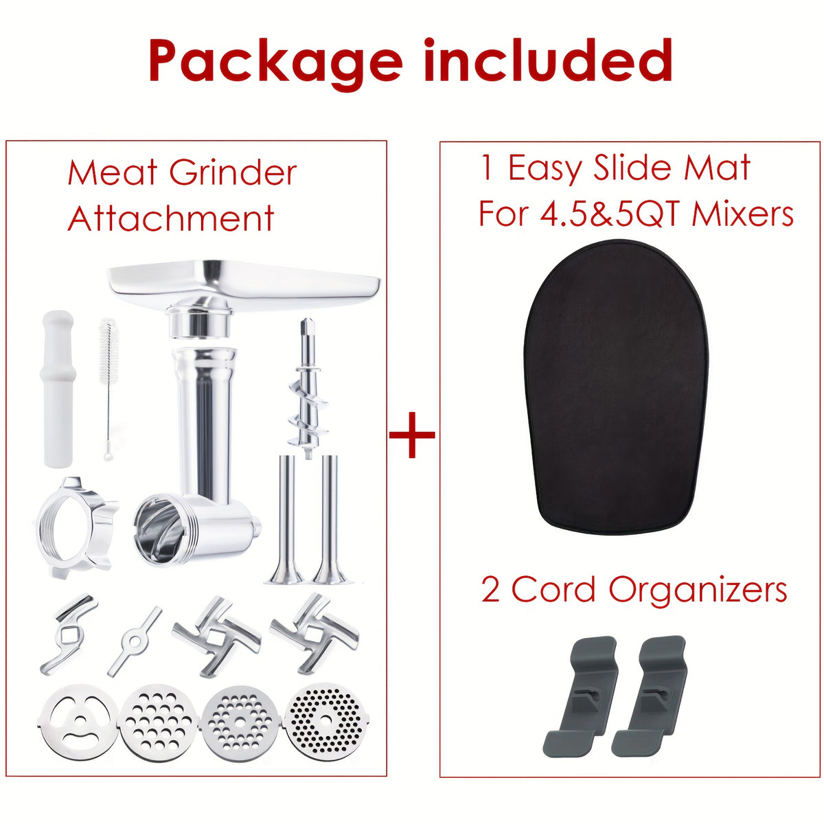 Meat Grinder Attachment for KitchenAid Stand Mixers, Metal Food Grinder with 4 Grinding Plates, 4 Blades, 2 Sausage Stuffer Tubes & Cleaning Brush — Fits All KitchenAid Models, Perfect Kitchen Gift