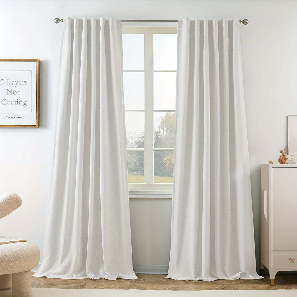 Linen Blackout Curtains 2 Panels – 100% Light Blocking Farmhouse Thermal Insulated Drapes, Rod Pocket Back Tab Ring Clips, Machine Washable, Living Room Bedroom, 9 Colors Multiple Sizes