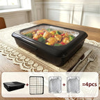 Reusable Food Storage Tray Set 4PCS 2-in-1 Plastic Serving Tray with Foil Trays – Holiday Party Containers for Christmas, Thanksgiving, BBQ & Outdoor Gatherings, White, Red & Black