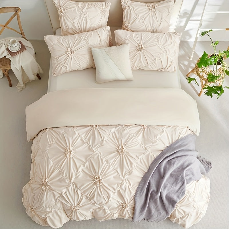 Boho Duvet Cover Set Queen King Twin Full - 3D Stereoscopic Floral Rhomboid Plaid Texture, Soft Breathable 3-Piece Bedding with Pillowcases, All-Season Bedroom Decor, White Camel Milk Coffee