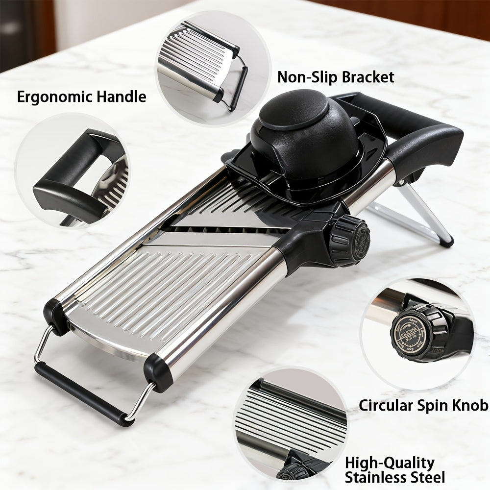 Adjustable Mandoline Slicer with 5 Thickness Settings – Stainless Steel Vegetable Slicer & Grater for Onion, Potato, Carrot, Cheese & Fruit – Professional Kitchen Tool, Optional Cut-Resistant Gloves
