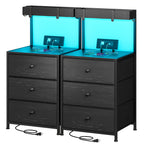 Tall Nightstand with Charging Station & LED Lights – 3 Drawers, Shelves, USB Ports, Outlets & 4 Hooks | Bedside Table for Bedroom