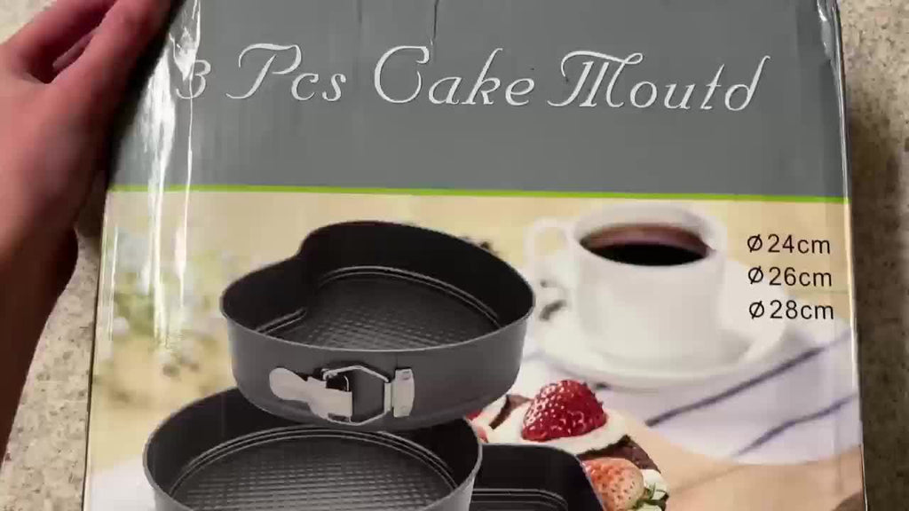 Non-Stick Springform Cake Pan Set - Carbon Steel Round & Heart-Shaped Baking Pans with Removable Bottom, Easy-Release, 3pc or 6pc Set, Black