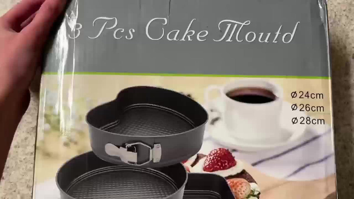 Non-Stick Springform Cake Pan Set - Carbon Steel Round & Heart-Shaped Baking Pans with Removable Bottom, Easy-Release, 3pc or 6pc Set, Black
