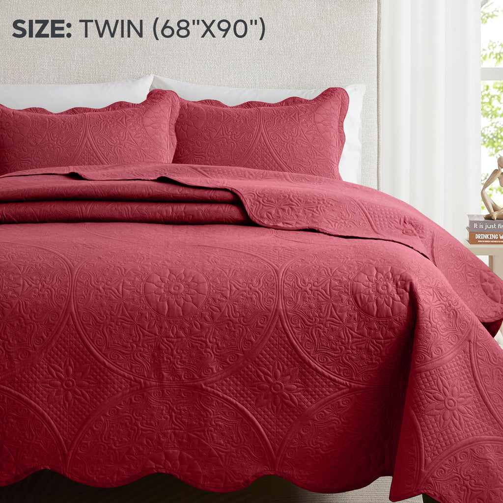Luxury Quilted Bedspread Set 3 Piece Floral Coverlet with Pillow Shams Breathable Lightweight All Season - Twin Queen King California King 16 Colors