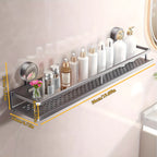 Suction Cup Shower Caddy Space Aluminum – Wall-Mounted Bathroom Shelf Organizer with Towel Holder, Rustproof Floating Shelf for Shampoo & Soap
