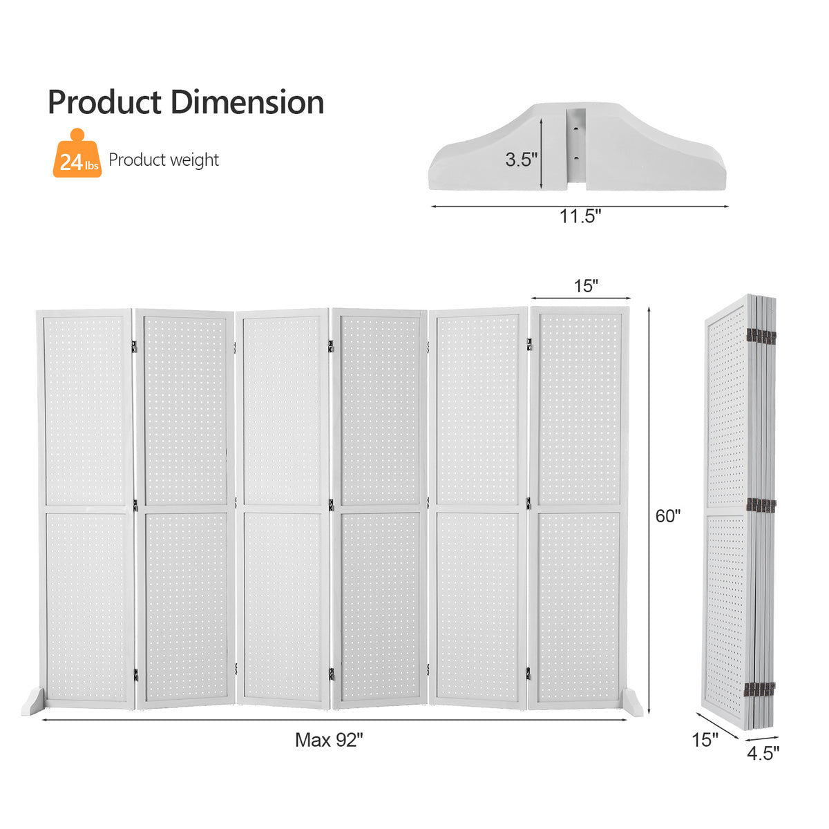 5 FT Freestanding Pegboard Room Divider | Wood Folding Privacy Screen & Display Board Organizer with Support Feet – White, Black, Natural, Grey | Craft Shows, Retail & Home