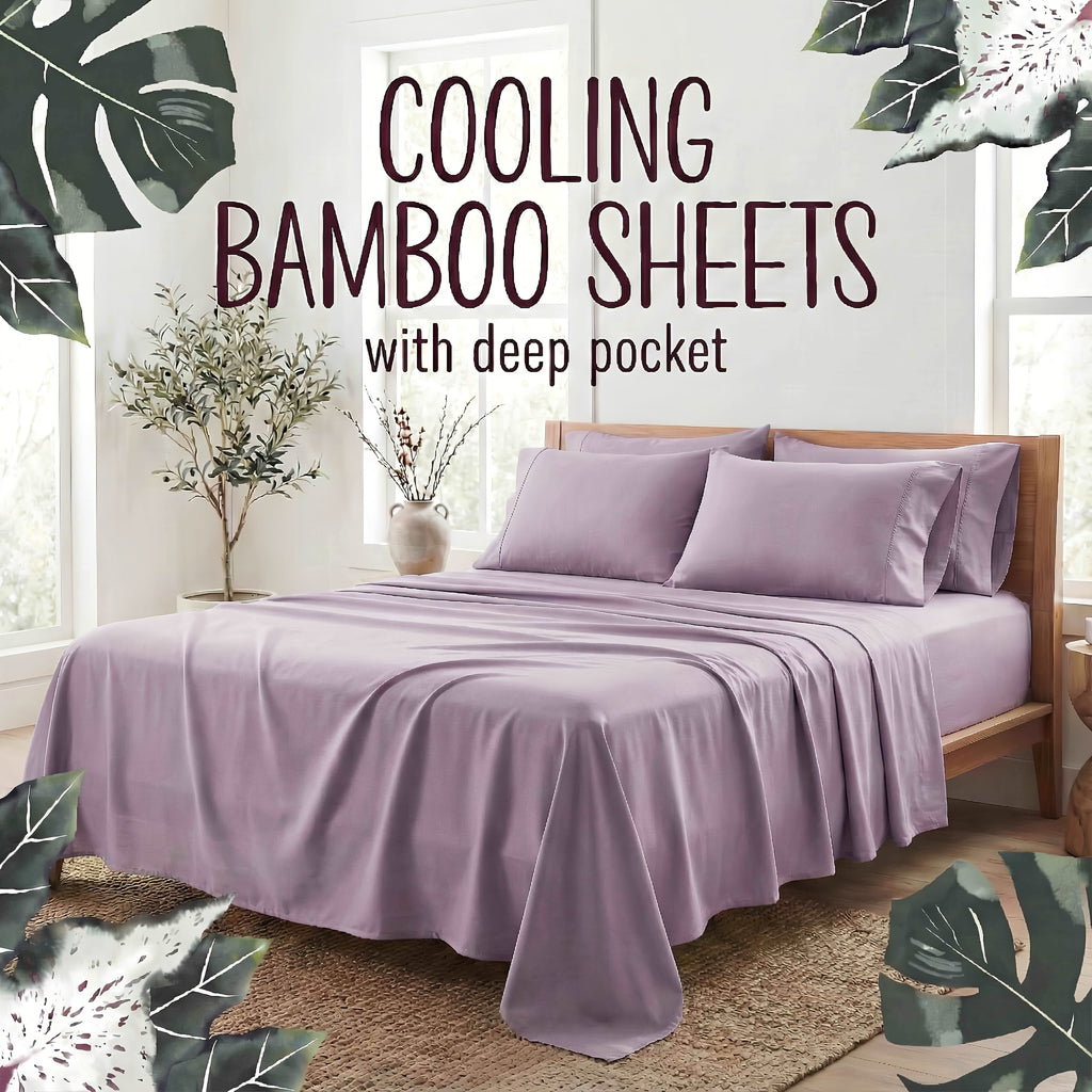 Bamboo Fiber 4-Piece Bedding Set Hypoallergenic Temperature Regulating Deep Pocket - Wrinkle Free All Season Bed Set Twin Full Queen King 12 Colors
