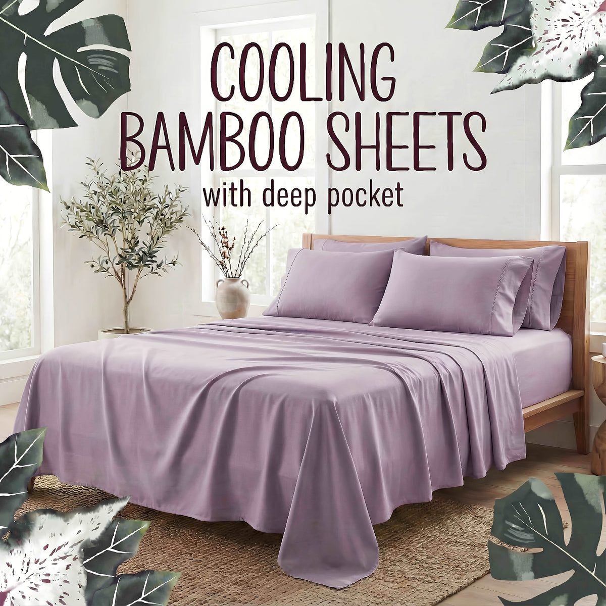 Bamboo Fiber 4-Piece Bedding Set Hypoallergenic Temperature Regulating Deep Pocket - Wrinkle Free All Season Bed Set Twin Full Queen King 12 Colors