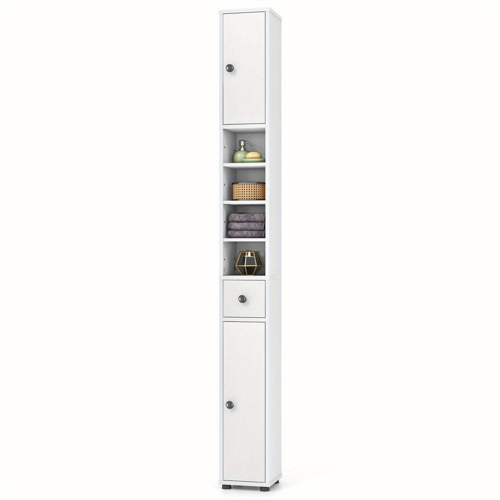 Tall Narrow Storage Cabinet with Doors Drawer & Adjustable Shelves – Freestanding Linen Tower for Bathroom Hallway Entryway Small Spaces