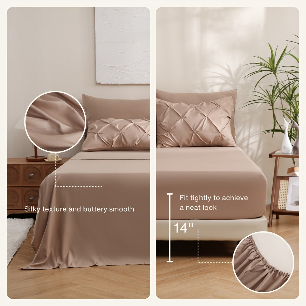5/7pcs Pintuck Bed In A Bag Comforter Sets, Pinch Pleat Complete Bedding Sets with Comforter, Sheets & Pillowcases, Queen/King Size, All Season