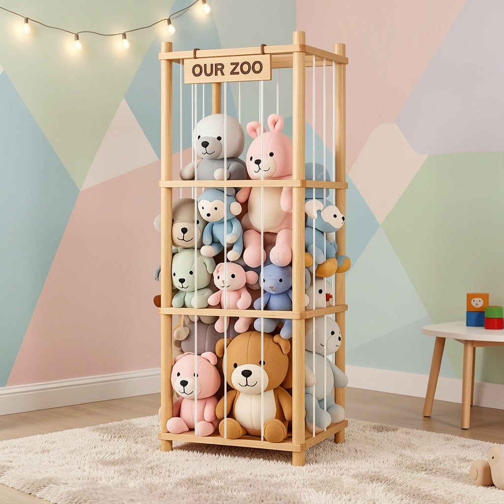 Wooden Doll Display Shelf - Spacious Kids Toy Organizer, Easy Assembly, Space-Saving Design for Game Room, Bedroom & Living Room | Wood & Natural Color