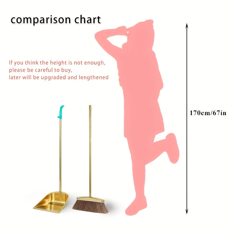 Golden Stainless Steel Broom and Dustpan Set – Standing Upright Floor Sweeper for Home, Office, Patio, Garden & Restaurant