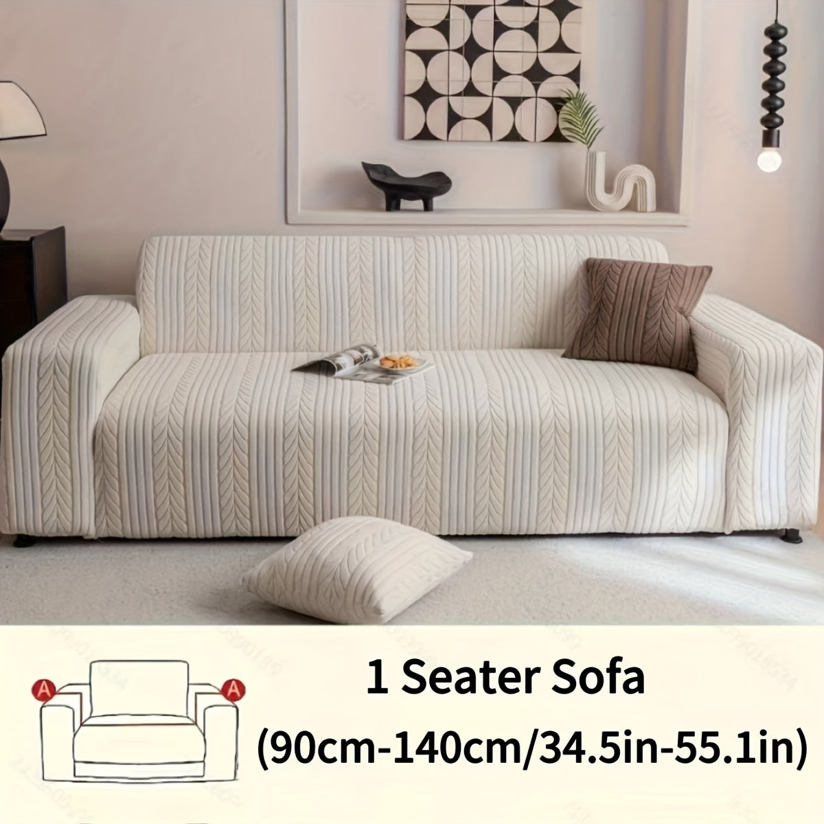 Striped Sofa Cover Washable Stretchy Slip-Resistant Zigzag Textured Couch Slipcover – Fits 1 to 4 Seaters, Scratch Protection, Classic Durable Design for Living Room Furniture