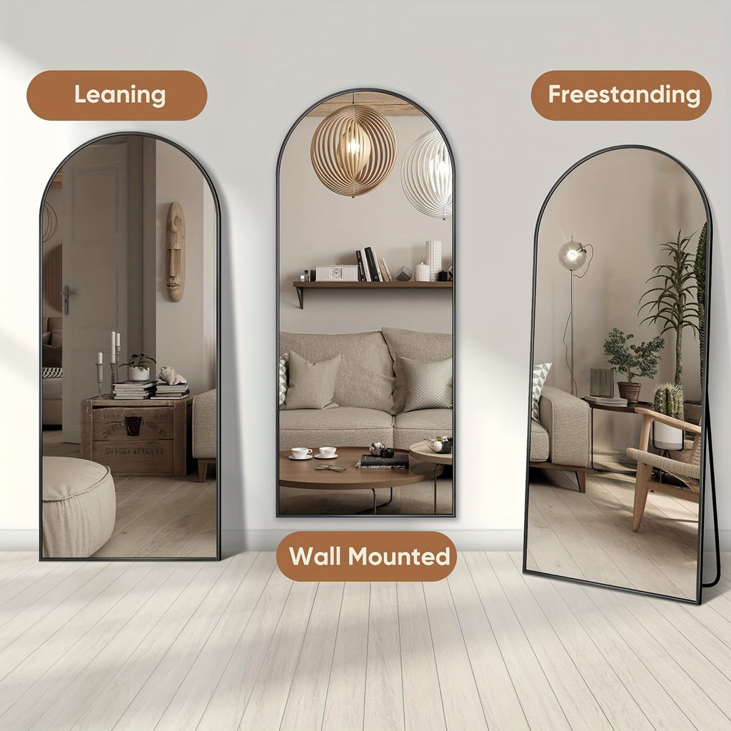 Full Length Floor Mirror Arched Freestanding Large Full Body Standing Mirror with Sturdy Base Polished Surface for Bedroom Living Room Bathroom Space Enhancing Home Decor