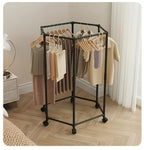 Hexagonal Rotating Clothes Rack with Wheels Large Capacity Freestanding Garment Rack for Bedroom Closet Entryway