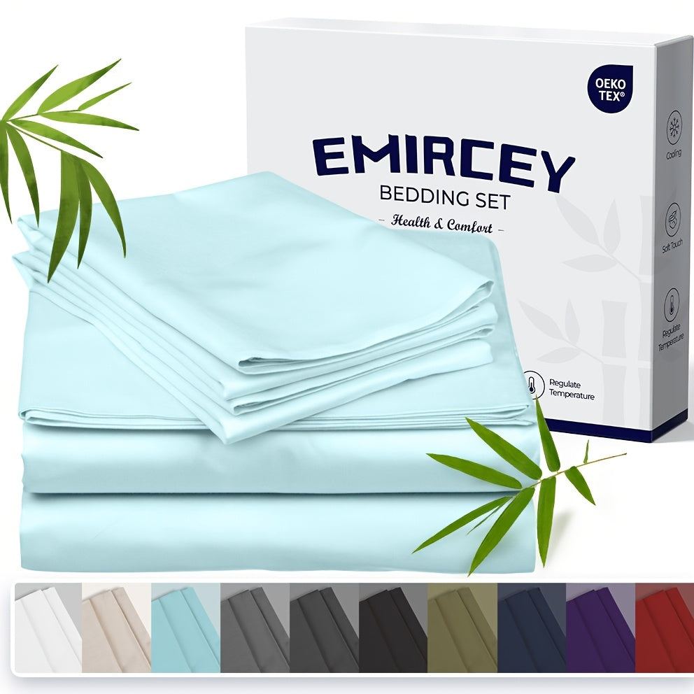 Bamboo Cooling Bed Sheet Set with Deep Pocket Fitted Sheet & Pillowcases – Breathable Soft Bedding for Hot Sleepers, Queen King Full Cal King Twin