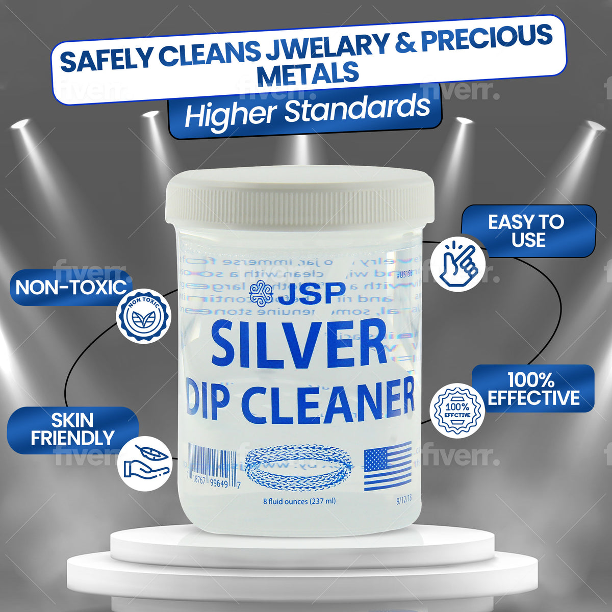Silver Jewelry Dip Cleaner Solution 8oz – JSP Silver Dip Liquid Cleaner for Rings Bracelets Necklaces Flatware