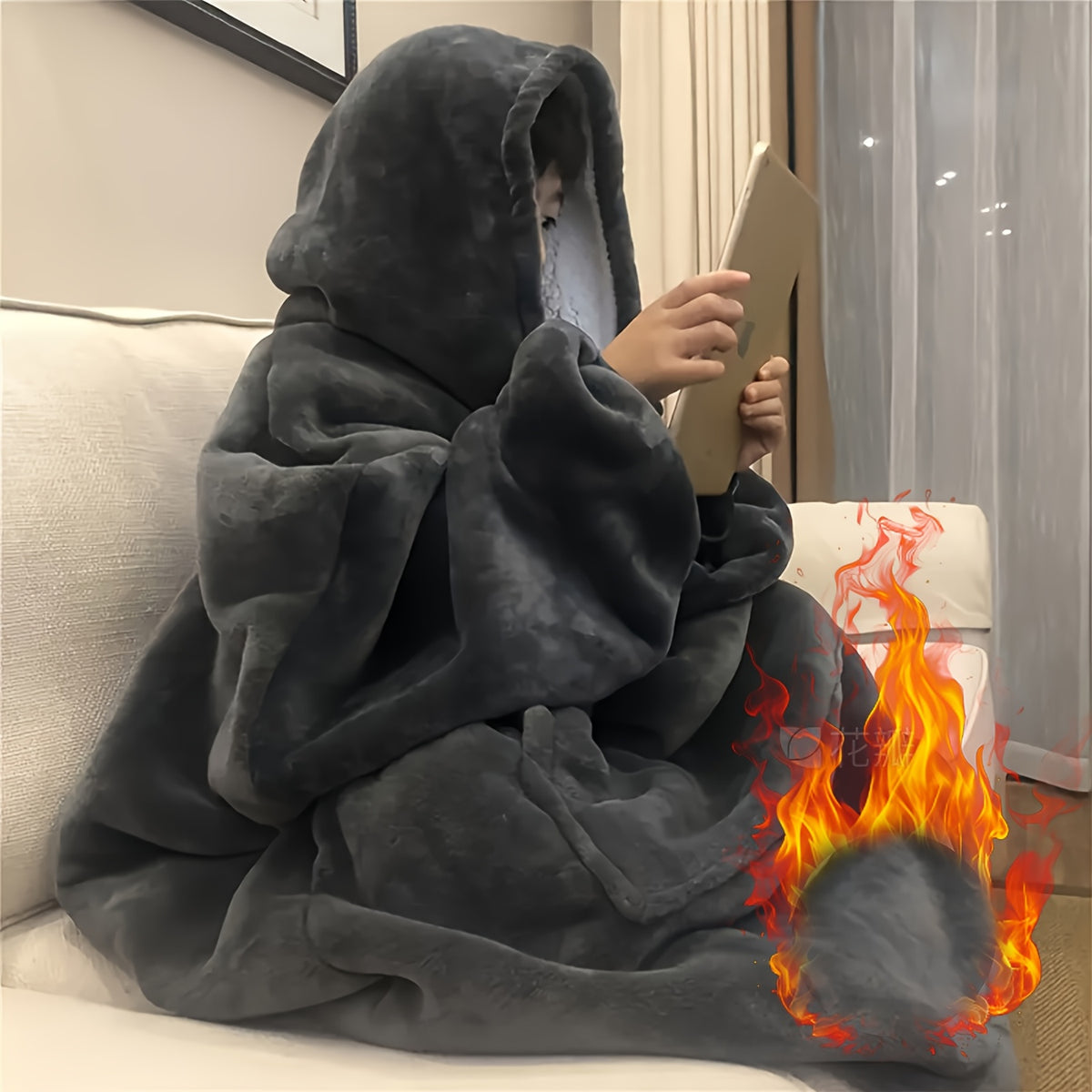 Wearable Hoodie Blanket Sherpa Fleece Reversible with Kangaroo Pocket Ultra Soft Cozy Snuggle Blanket Sweatshirt for TV Sofa Outdoor Light Grey Dark Gray Pink Black 36x34 Inch