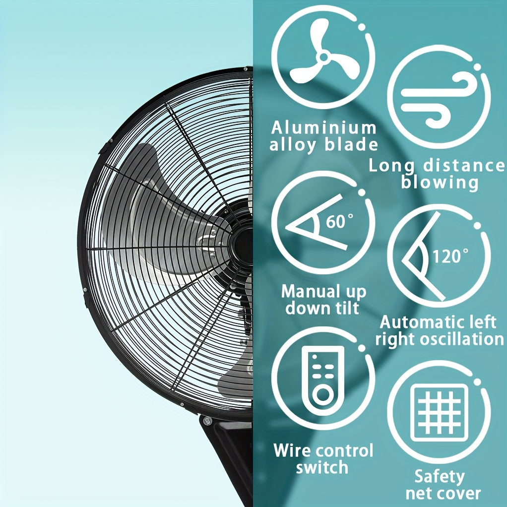 Industrial Wall-Mount Oscillating Fan – 7000 CFM High Velocity, 3-Speed, 120° Auto-Swing, Ultra-Quiet <55dB, for Home, Garage & Warehouse | 20” / 24” / 30”
