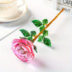 Crystal Rose Decorative Accent Flower Sculpture, Single Stem Glass Rose Home Decor Ornament, Indoor Outdoor Room Decoration, Valentine's Day Christmas Birthday Gift for Her Him – 4 Colors