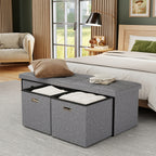Storage Ottoman Bench with Pull-Out Drawer – 880 lbs Capacity Folding Footrest, Synthetic Leather, 30 & 43 Inch, for Living Room Bedroom Office, Grey & Brown
